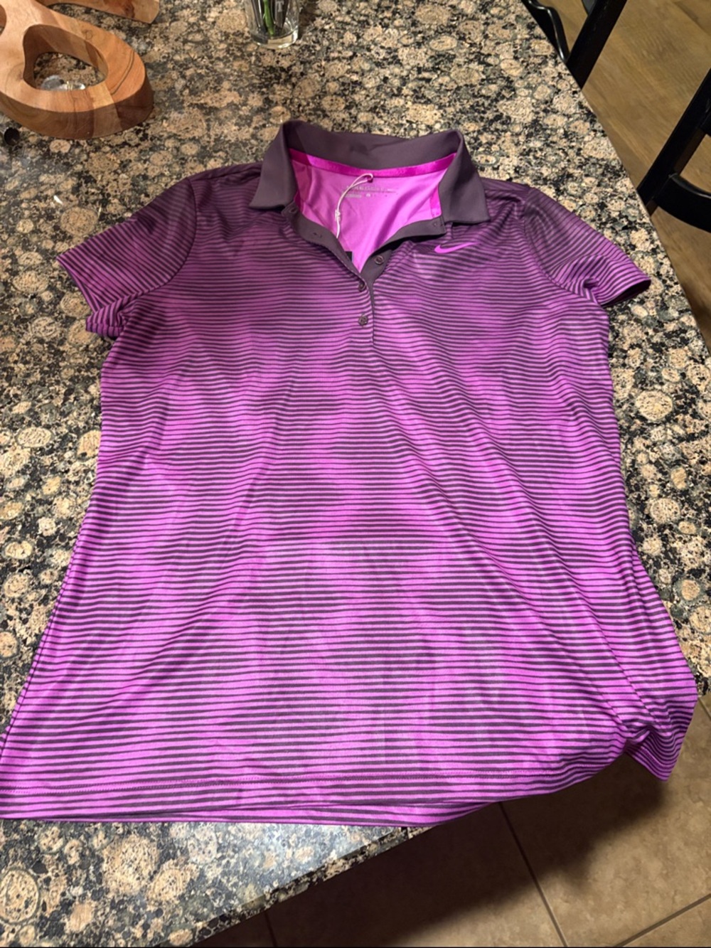 Nike Women's Purple and Black Striped Polo Shirt